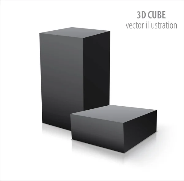 Dos cubos 3D negros aislados sobre fondo blanco — Vector de stock