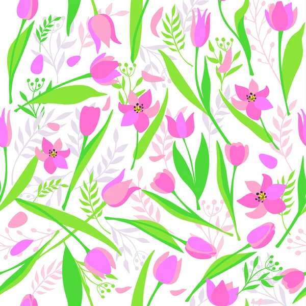 Modello senza cuciture vettoriale di tulipani alla moda carino. Illustrazione di primavera . — Vettoriale Stock