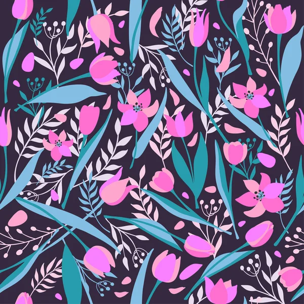 Modèle vectoriel sans couture de tulipes élégantes mignonnes. Illustration du printemps . — Image vectorielle