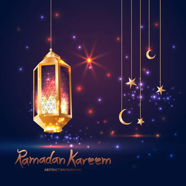 Ilustracja islamskich Ramadan Kareem z 3d latarnia Ładna i gwiazdy i księżyc. — Wektor stockowy