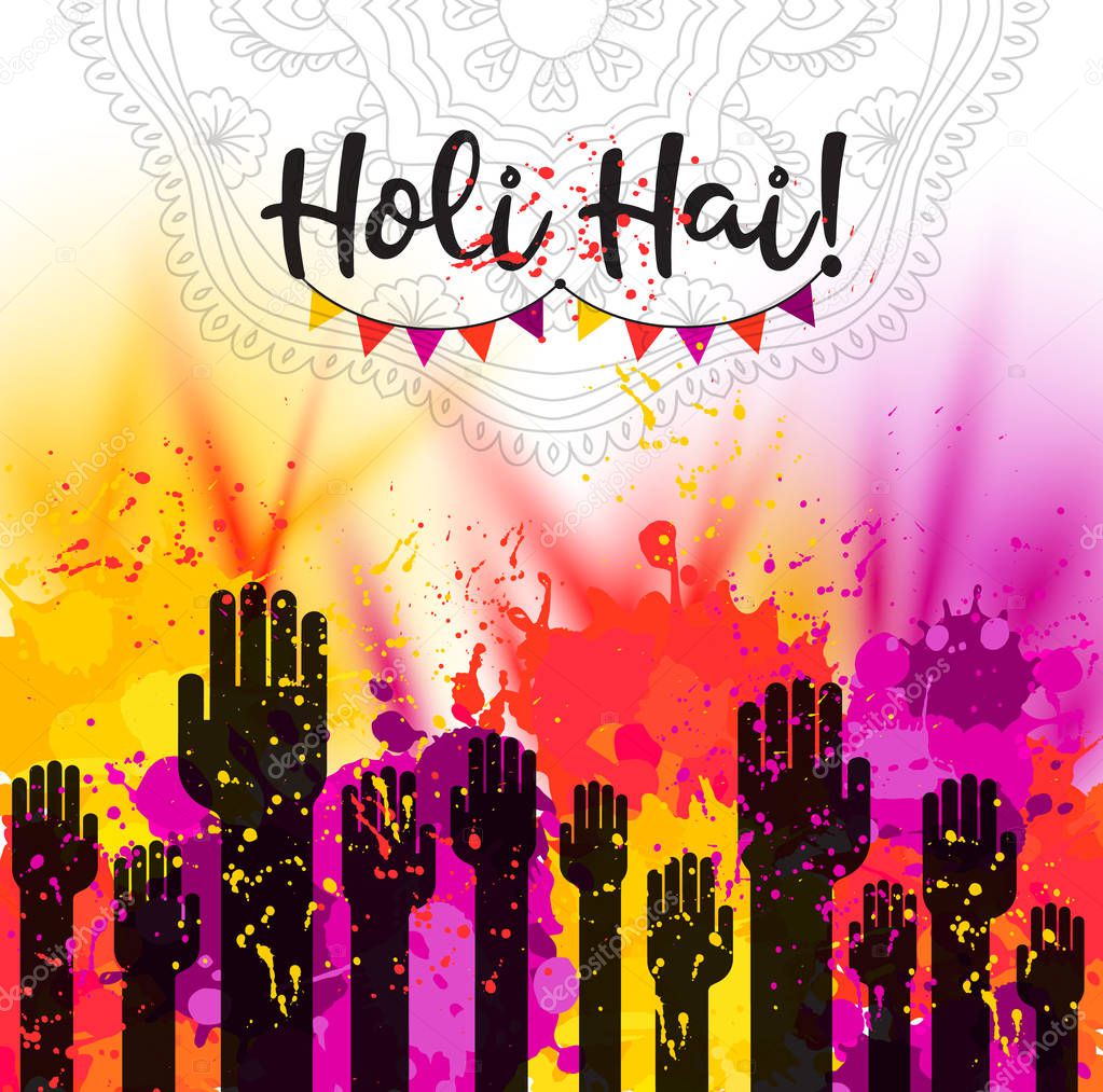 Watercolor hand drawn Happy Holi celebration card. Invitation card in vector.