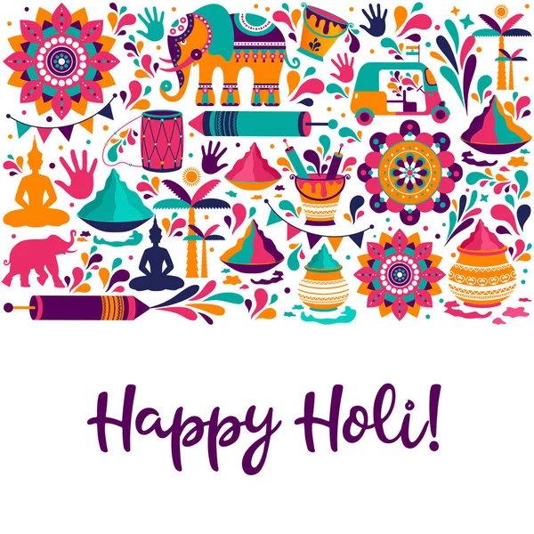 Happy holi éléments vectoriels pour la conception de la carte, Happy holi design avec icône colorée . — Image vectorielle