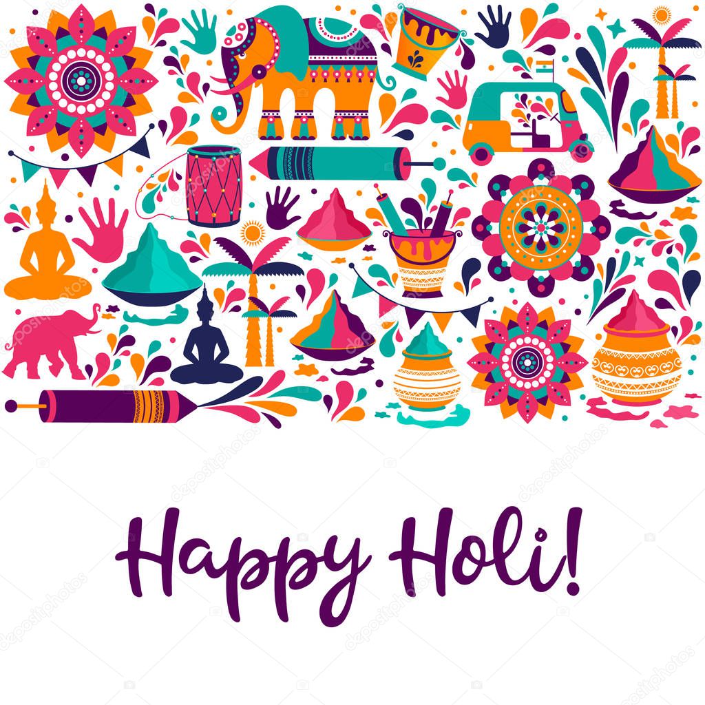 Happy holi vector elements for card design , Happy holi design with colorful icon.