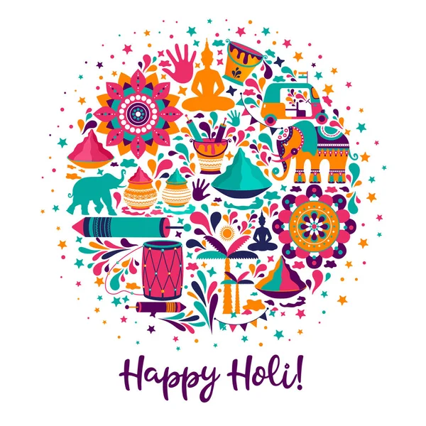 Happy Holi vector elementen voor kaart ontwerp, happy Holi design met kleurrijke icoon. — Stockvector