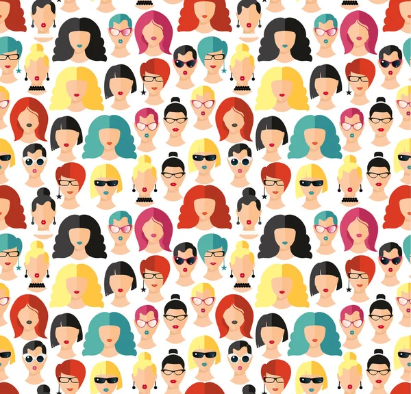 Stel vrouw gezicht hairstylein kleur. Meisjes vector illustratie. Trend platte stijl. Naadloos patroon. — Gratis stockfoto