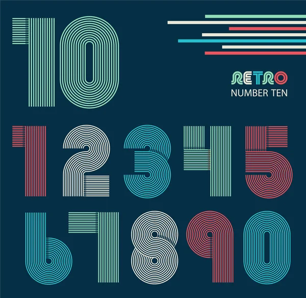 Retro stripes funky numbers set on blue — Stock Vector