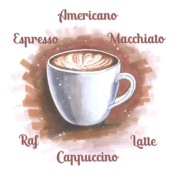 Tasse de café en croquis og illustration dessinée à la main — Image vectorielle