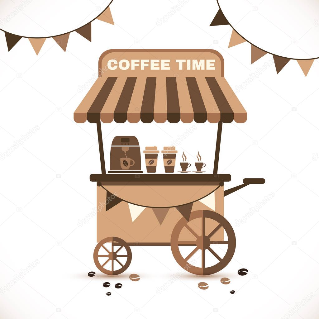 Illustration Flat Icon Cart of Coffee Isolated on White Background.