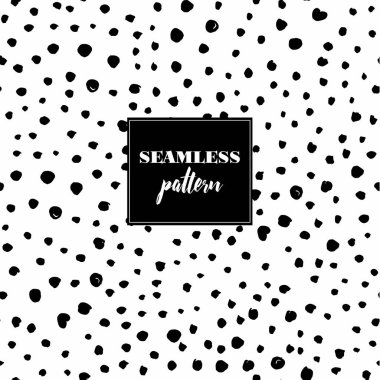Elle çizilmiş dokular ile yaratıcı dikişsiz desen. Soyut arka plan. Polka nokta deseni. Siyah beyaz.