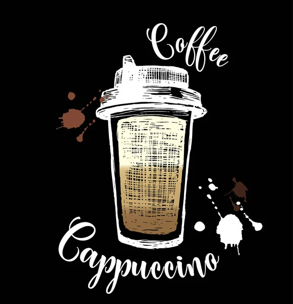 Пластиковая чашка кофе рисовал контур значок каракули. Иллюстрация кофе на вынос для печати, веб, мобильных и инфографики изолированы . — стоковый вектор