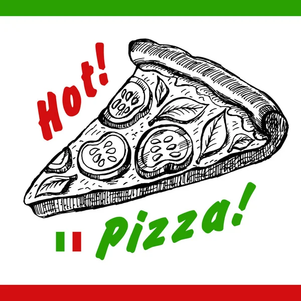 Vector pizza szelet rajzot. Kézzel rajzolt pizza illusztráció. Kiváló menü, poszter vagy transzparens. — Stock Vector