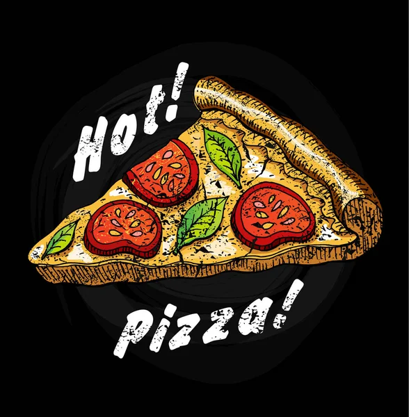 Vector pizza szelet rajzot. Kézzel rajzolt pizza illusztráció. Nagy a menü, poszter kréta stílusban. — Stock Vector