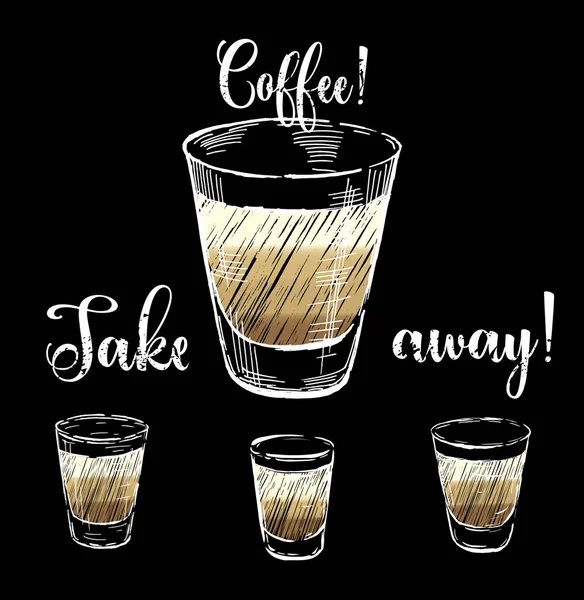 Ensemble d'illustration vectorielle de tasse de café. Verres pour alcool et eau. Style de gravure . — Image vectorielle