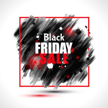 Soyut mürekkep lekeleri üzerinde Black Friday yazıtlı vektör satış ve indirim afişi.