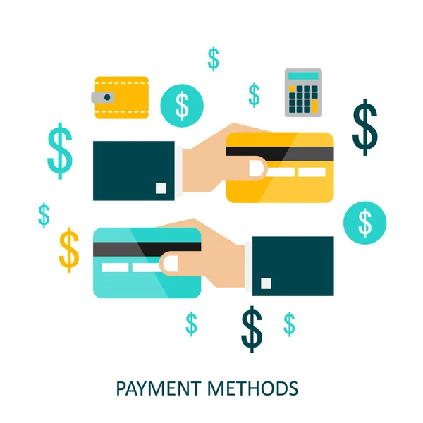 Métodos de pago. Ilustración de vectores planos — Archivo Imágenes Vectoriales