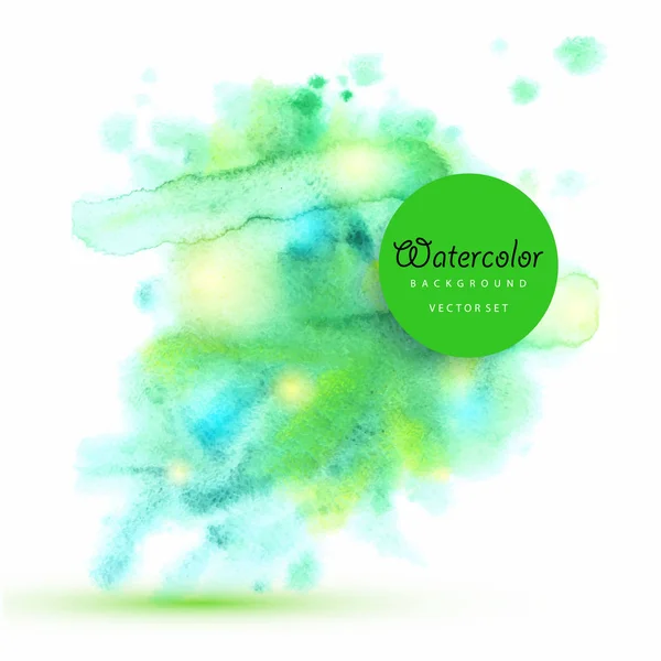 Verde aquarela molhado pincel pintar vetor isolado mancha no fundo branco para design de texto, web, rótulo. Aquarelle abstrato natureza cor brilhante mão desenhada textura — Vetor de Stock