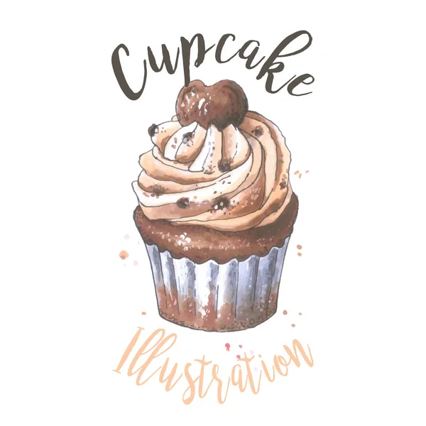 Cupcake. El çizilmiş çizim kroki fırın simgesi. — Stok Vektör