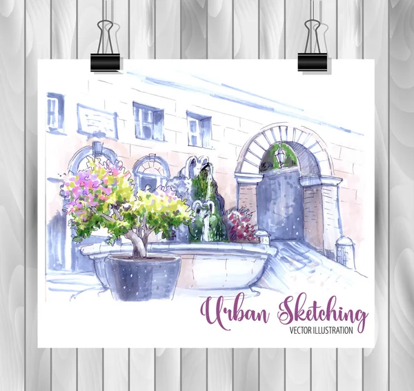 Tasarımınız için elle çizilmiş Şehir Çizimi,Beyaz arka plan üzerinde renkli mürekkep veya işaretçilerçizilmiştir