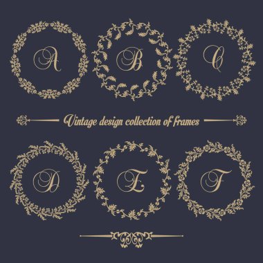 Vintage vektör seti. Monogramlar, davetiyeler, çerçeveler, menüler, etiketler ve web sitelerinin tasarımı için çiçek elemanları. Katalog ve kafeler, butikler broşür tasarımı için. Retro tarzı.