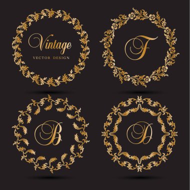Vintage vektör seti. Monogramlar, davetiyeler, çerçeveler, menüler, etiketler ve web sitelerinin tasarımı için çiçek elemanları. Katalog ve kafeler, butikler broşür tasarımı için. Retro tarzı.