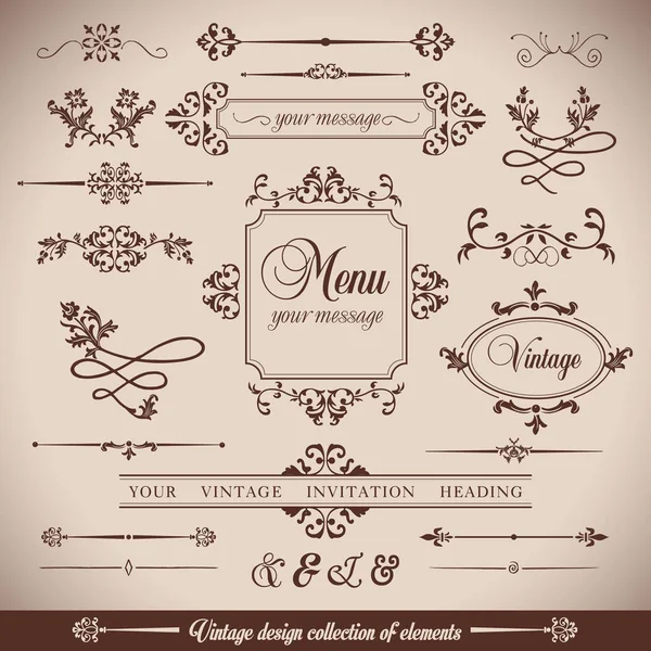 Vintage vector Set. Floral elements for design of monograms, invitations, frames, menus, labels and websites. For design of catalogs and brochures of cafes, boutiques. Retro style. — Stock Vector