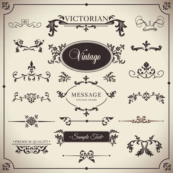 Ensemble vectoriel vintage. Eléments floraux pour la conception de monogrammes, invitations, cadres, menus, étiquettes et sites web. Pour la conception de catalogues et brochures de cafés, boutiques. Style rétro . — Image vectorielle