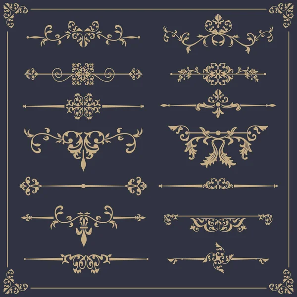 Vintage vector Set. Floral elements for design of monograms, invitations, frames, menus, labels and websites. For design of catalogs and brochures of cafes, boutiques. Retro style. — Stock Vector