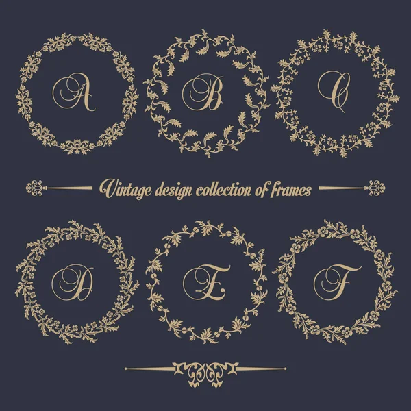 Conjunto de vetores vintage. Elementos florais para design de monogramas, convites, quadros, menus, rótulos e sites. Para design de catálogos e brochuras de cafés, boutiques. Estilo retrô . —  Vetores de Stock