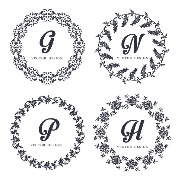 Set de vectores vintage. Elementos florales para el diseño de monogramas, invitaciones, marcos, menús, etiquetas y sitios web. Para el diseño de catálogos y folletos de cafés, boutiques. Estilo retro . — Archivo Imágenes Vectoriales