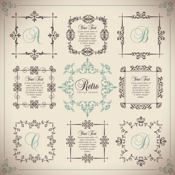 Vintage vector Set. Floral elements for design of monograms, invitations, frames, menus, labels and websites. For design of catalogs and brochures of cafes, boutiques. Retro style. — Stock Vector
