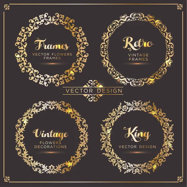 Conjunto de vetores vintage. Elementos florais para design de monogramas, convites, quadros, menus, rótulos e sites. Para design de catálogos e brochuras de cafés, boutiques. Estilo retrô . —  Vetores de Stock