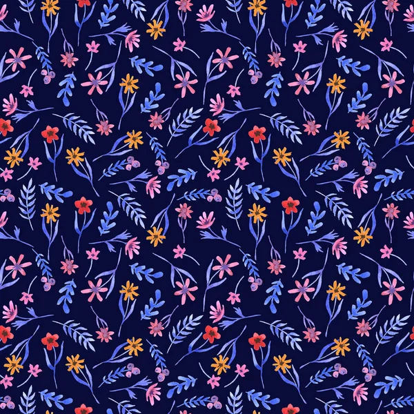 Seamless watercolor floral pattern on a dark background — Free Stock Photo