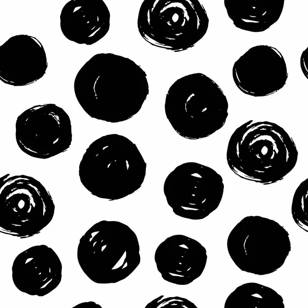 Seamless dot pattern. Hand painted circles with rough edges. Ink vector illustration. — Stock Vector