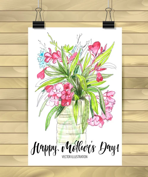 Funky hand getrokken mix van bloemen en bladeren-vector illustratie — Stockvector