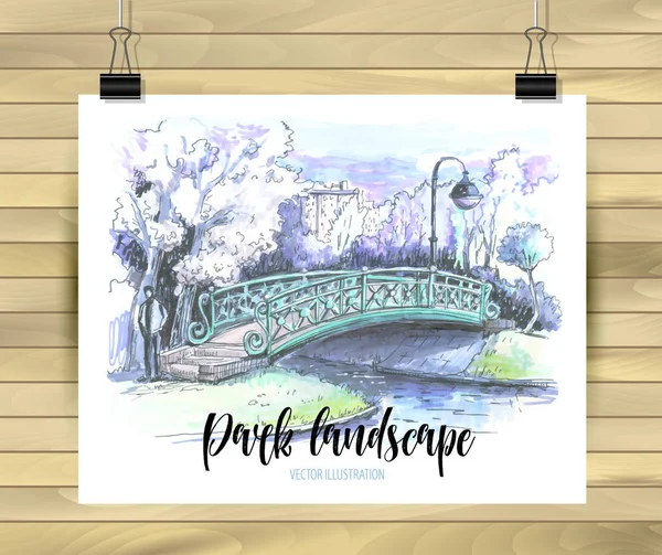 Рисунок моста Мост через реку графические в маркерах . — стоковый вектор