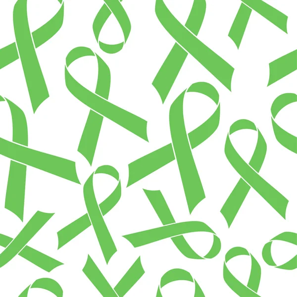 Lymphoma cancer green ribbon isolated on white background. Seamless pattern. — Stock Vector