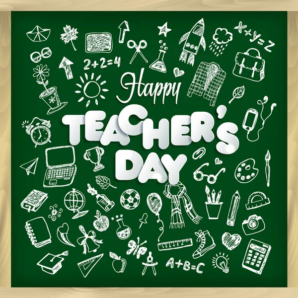 Happy teacher s day vector illustration in chalkboard style and lettering phrase. — Stock Vector