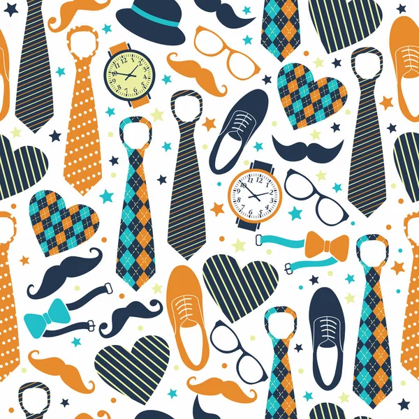 Seamless pattern of Fathers day. Flat set icons on white background. — Stock Vector