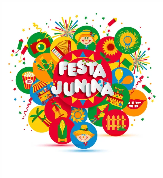 Festival du village de Festa Junina en Amérique latine. Icônes ensemble illustration . — Image vectorielle