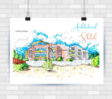 Mimari çizim manzara el çizilmiş illüstrasyon