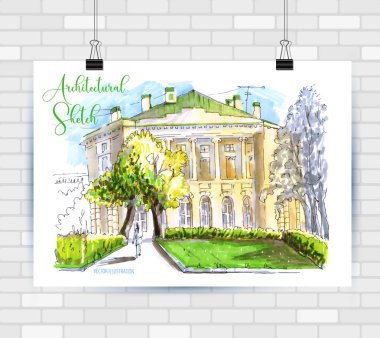 Mimari çizim manzara el çizilmiş illüstrasyon