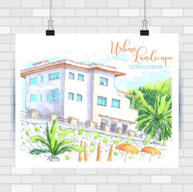 El çizilmiş tarzda şehir krokisi. Seyahat ilham.