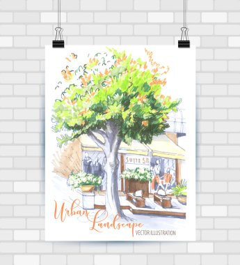 El çizilmiş tarzda şehir krokisi. Seyahat ilham.