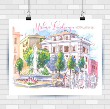 El çizilmiş tarzda şehir krokisi. Seyahat ilham.