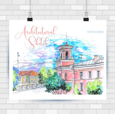 El çizilmiş tarzda şehir krokisi. Seyahat ilham.