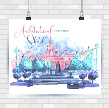 El çizilmiş tarzda şehir krokisi. Seyahat ilham.