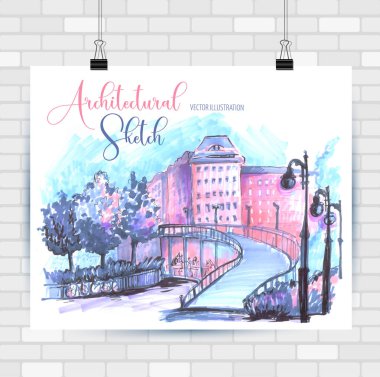 El çizilmiş tarzda şehir krokisi. Seyahat ilham.