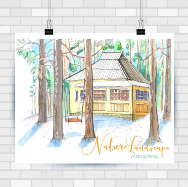 Doğa krokisi. Elle çizilmiş illüstrasyon. Vektör arka planı.