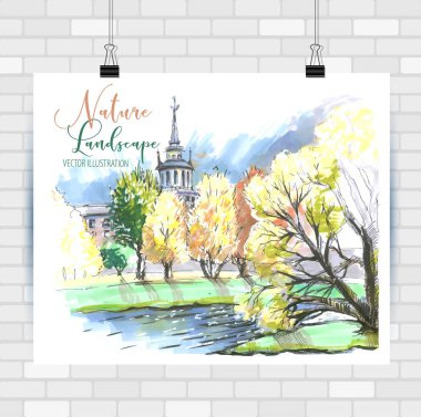 El çizilmiş tarzda şehir krokisi. Seyahat ilham.