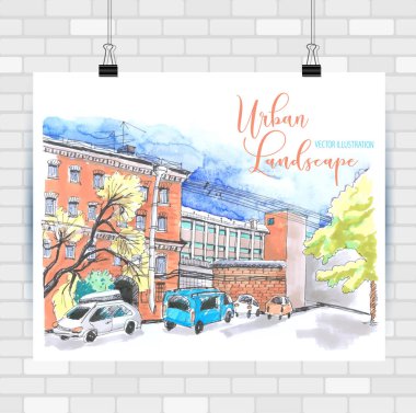 El çizilmiş tarzda şehir krokisi. Seyahat ilham.